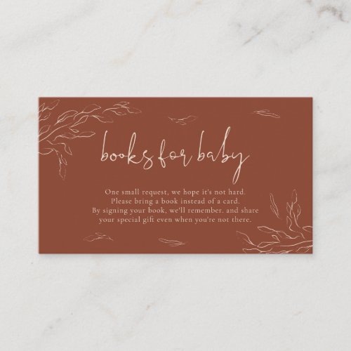 Terracotta Modern Rustic Floral Book baby shower Enclosure Card