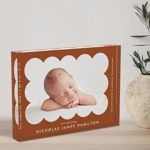 Terracotta Modern Scalloped Birth Announcement Photo Block