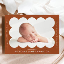 Terracotta Modern Scalloped Photo Frame Birth Announcement