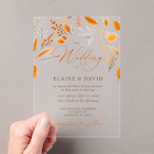 Terracotta Modern Script Elegant Fall Wedding Acrylic Invitations (Insitu (Handheld))