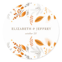 Terracotta Modern Script Elegant Fall Wedding Classic Round Sticker