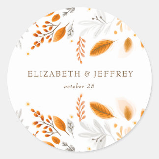 Terracotta Modern Script Elegant Fall Wedding Classic Round Sticker