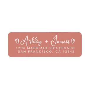 Terracotta Modern Script Hearts Return Address Label