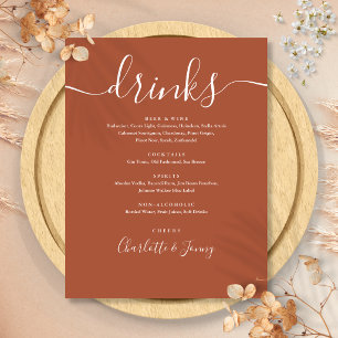 Terracotta Modern Script Wedding Drinks Menu Flyer