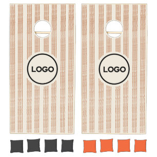 Terracotta Modern Stripe Boho Custom Business Logo Cornhole Set