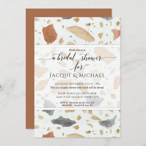 Terracotta Modern Terrazzo Abstract Couples Shower Invitation