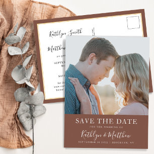 Terracotta Modern Typography Simple Photo Wedding Announcement Postcard