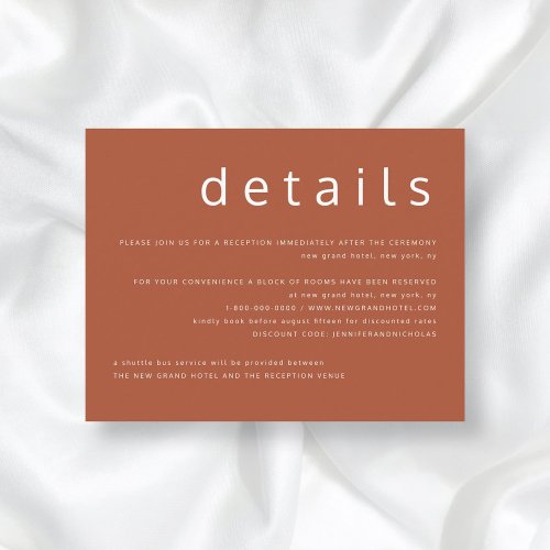 Terracotta Modern Typography Wedding Details Enclosure Card