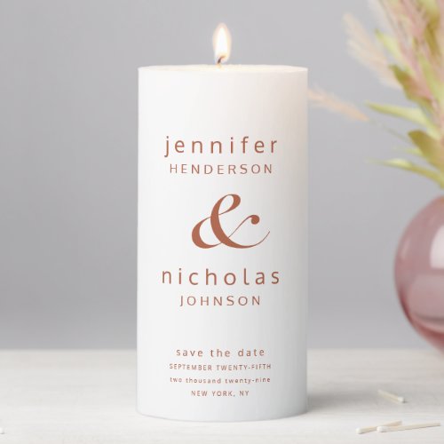 Terracotta Modern Typography Wedding Save The Date Pillar Candle