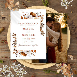 Terracotta Modern Watercolor Floral Photo Wedding Save The Date