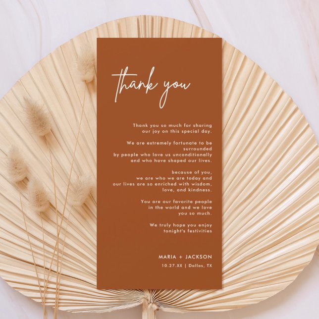 Terracotta Modern Wedding Table Thank You Note (Creator Uploaded)