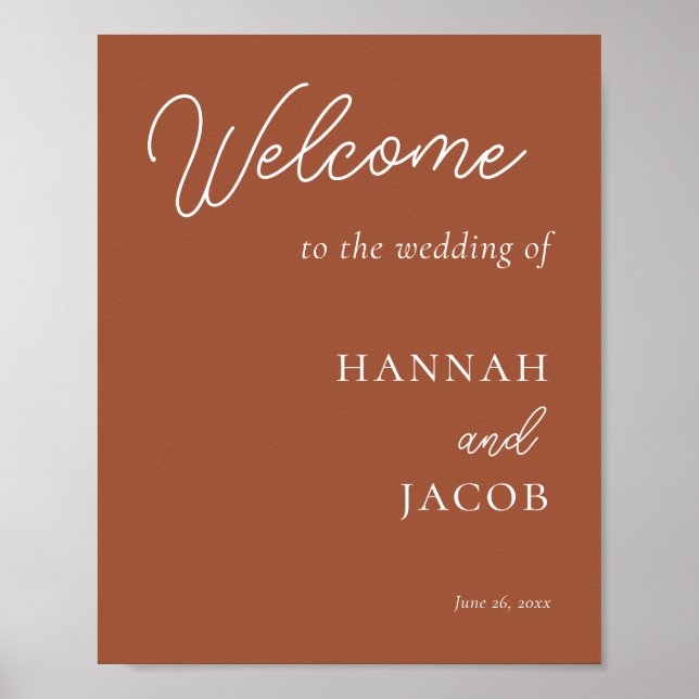 Terracotta Modern Wedding Welcome Sign Poster (Front)