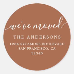 Terracotta Modern We've Moved Return Address Classic Round Sticker