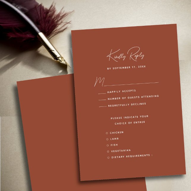 Terracotta Modern Whimsical Script Wedding RSVP Card (Creator Uploaded)