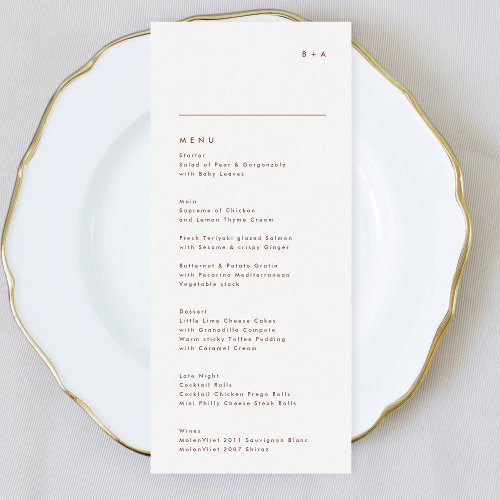 Terracotta Modern White Monogram Wedding Menu