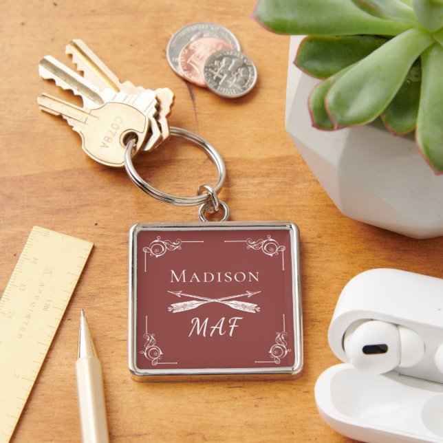 Terracotta Monogram and Arrows Keychain (Desk)