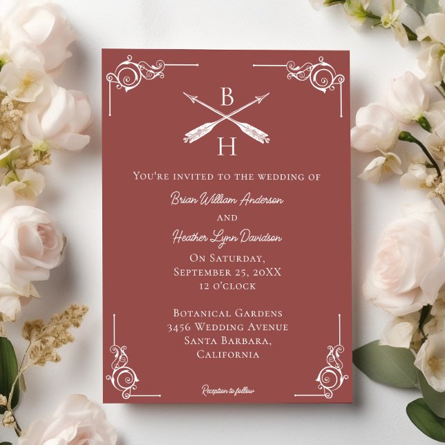 Terracotta Monogram and Arrows Wedding Invitation (Terracotta Monogram and Arrows Wedding Invitation)