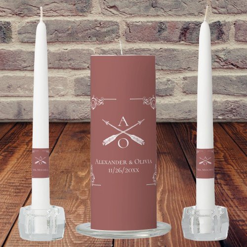 Terracotta Monogram and Arrows Wedding Unity Candle Set