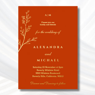 Terracotta Monogram Botanical Minimalist Gold Foil Invitation