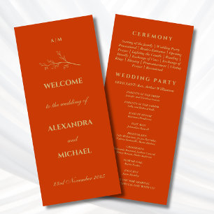 Terracotta Monogram Botanical Minimalist Wedding Program