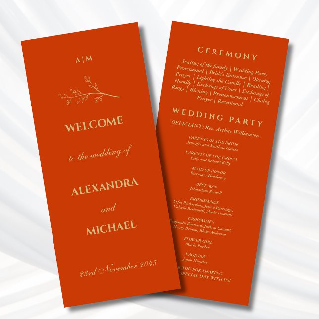 Terracotta Monogram Botanical Minimalist Wedding  Program (Creator Uploaded)