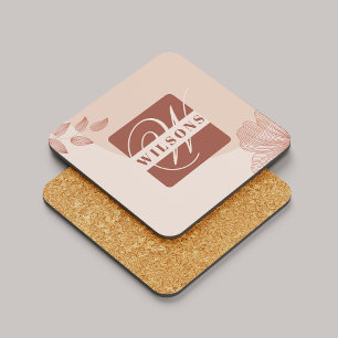 Terracotta Monogram Elegant Cute Chic Script Boho Beverage Coaster