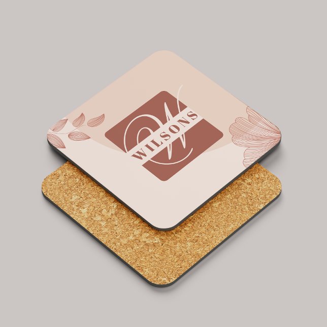 Terracotta Monogram Elegant Cute Chic Script Boho Beverage Coaster (Creator Uploaded)