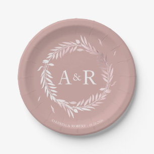Terracotta Monogram Faux Foil Wedding Paper Plates