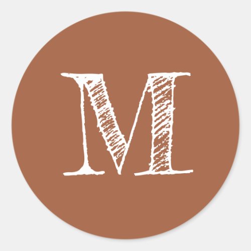 Terracotta Monogram Initial Classic Round Sticker