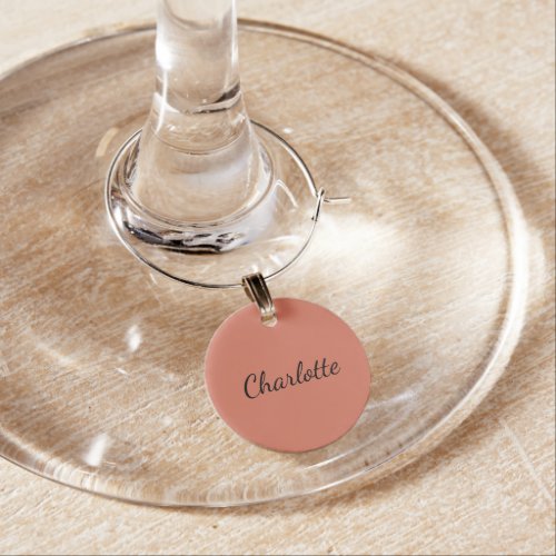 Terracotta monogram name minimalist script wine charm