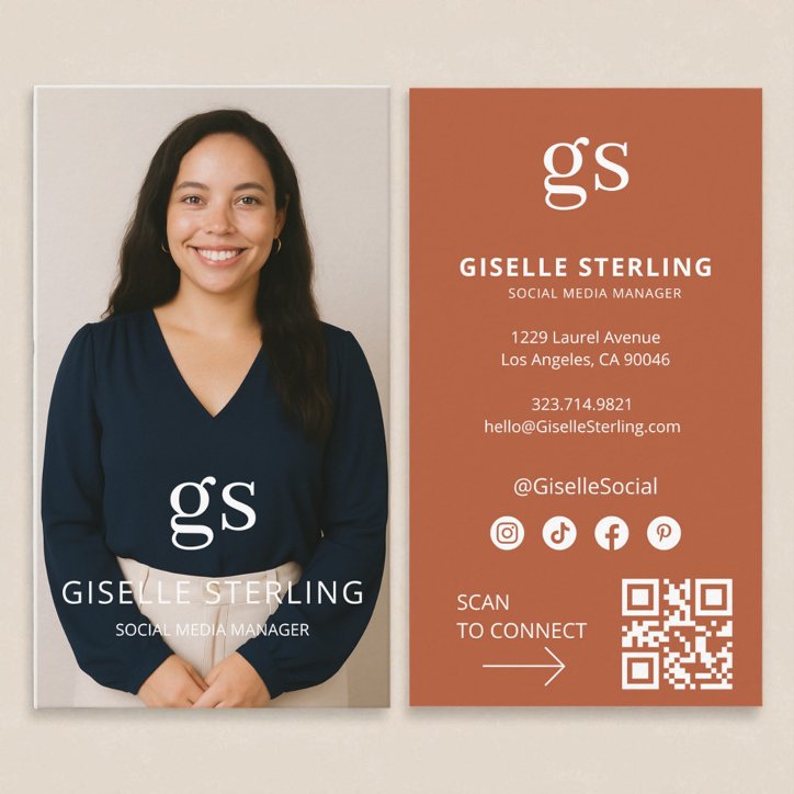 Terracotta Monogram Photo Social Media QR Code Business Card