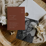 Terracotta Monogram Photo Wedding Invitation<br><div class="desc">Minimal chic wedding invitations featuring a boho terracotta background,  your initials in the top right corner,  a elegant modern text template with your names,  and the wedding information.</div>