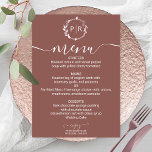Terracotta Monogram Photo Wedding Menu Card<br><div class="desc">A simple chic foliage faux foil monogram terracotta wedding menu card. Easy to personalize with your details. Modern boho wedding menu card editable, wreaths photo wedding invitation, customizable, calligraphy handwritten font, simple, elegant. CUSTOMIZATION: If you need design customization, please contact me through chat; if you need information about your order,...</div>