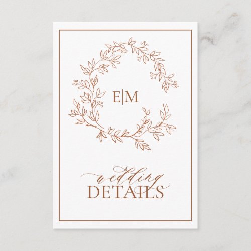 Terracotta Monogram Wedding Details Enclosure Card