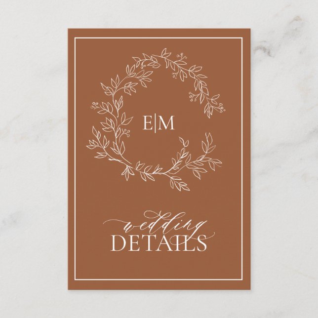 Terracotta Monogram Wedding Details Enclosure Card (Front)