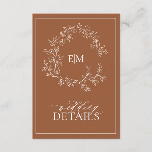 Terracotta Monogram Wedding Details Enclosure Card