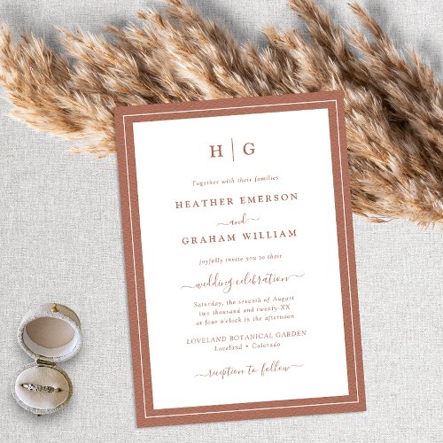 Terracotta Monogram Wedding Invitation