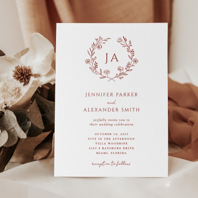 Terracotta Monogram Wedding Invitation (Creator Uploaded)