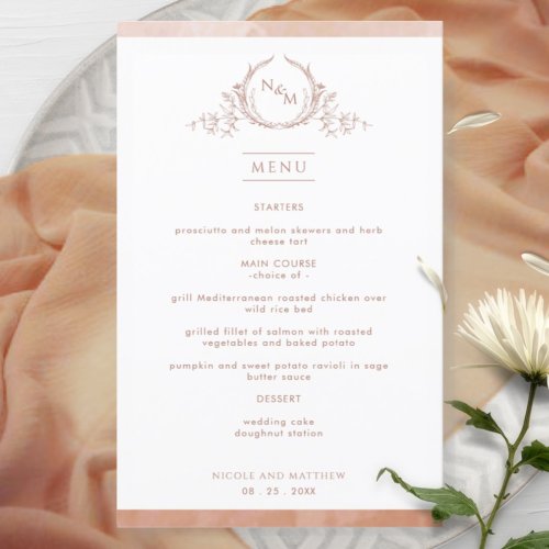 Terracotta Monogrammed Watercolor Wedding Menu