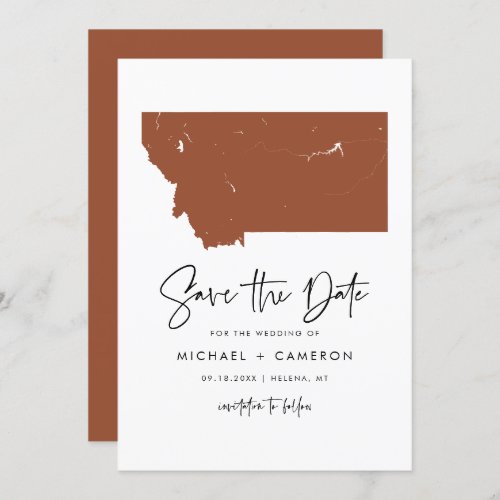 Terracotta Montana Map Minimalist Script Wedding Save The Date