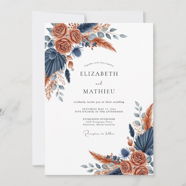 Terracotta Moody Bohemian Wedding Invitation (Front)