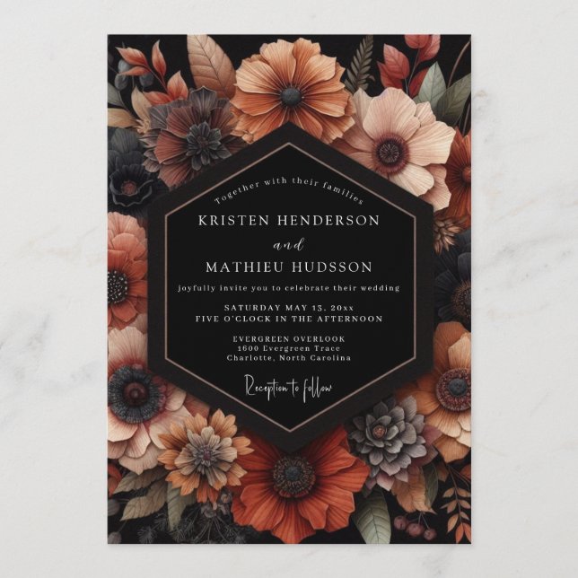 Terracotta Moody Floral Wedding Invitation (Front)