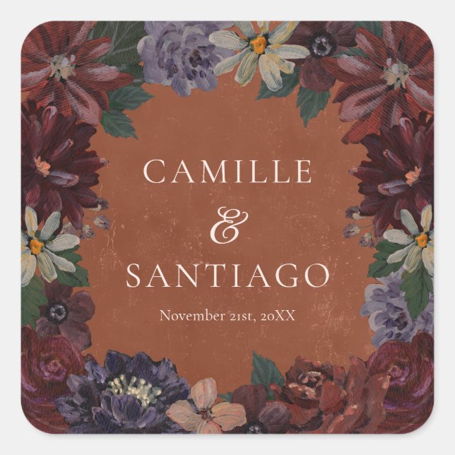 Terracotta Moody Floral Wedding Stickers (Front)