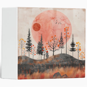 Terracotta Moon Copper Autumn Folk Forest Art 3 Ring Binder