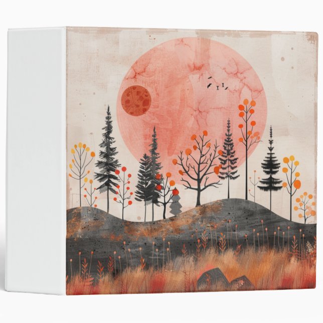 Terracotta Moon Copper Autumn Folk Forest Art 3 Ring Binder (Front/Spine)