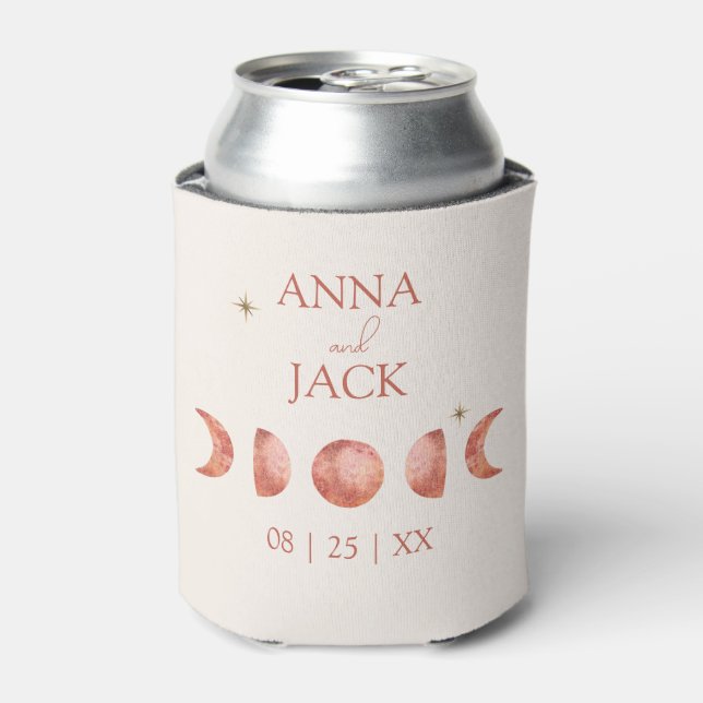 Terracotta Moon Phase Wedding Can Cooler Favor (Can Front)