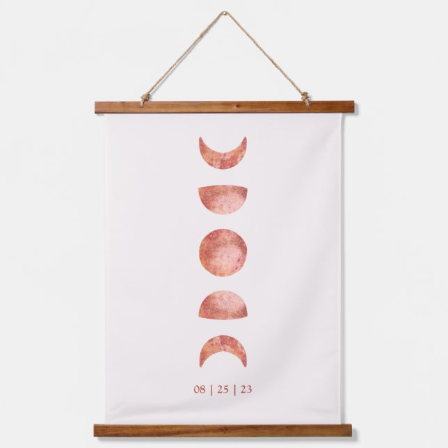 Terracotta Moon Phase Wedding Tapestry – Modern  (Front)