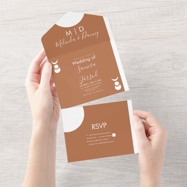 Terracotta Moon Phases Shapes Wedding All In One Invitation (Tearaway)