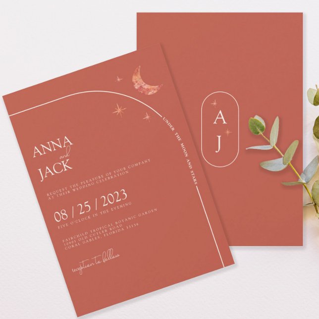 Terracotta Moon & Stars Wedding Invitation Modern (Creator Uploaded)