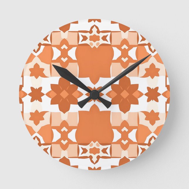 Terracotta Moroccan Tile Pattern Round Clock (Front)